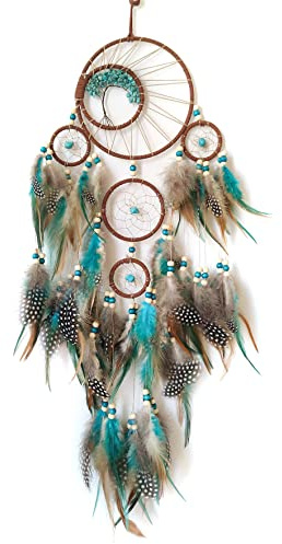 Donko Blue and Brown Large Dream Catcher Wall Decor Crystal Tree of Life Dream Catchers Handmade Feather Dreamcatcher Wall Hanging Ornament for Bedroom Living Room Home Decor