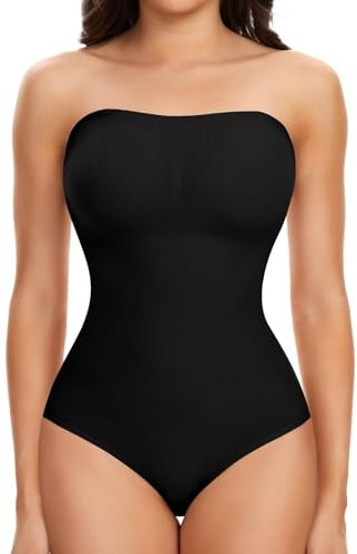 Joyshaper Body Sculptant Femme Sans Bretelles Shapewear Body String Ventre Plat Body Shaper Sans Couture Bandeau Top, Noir, L