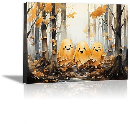 SHYAMIC Bilder Leinwandbild Kunstdruck, Gelber abstrakter Wald Wandbild X-Mas Fenster Fotodruck Schneemann Kunstdruck Leuchtbild, Weihnachten Winteridylle Effekt - 50x70cm Gerahmt