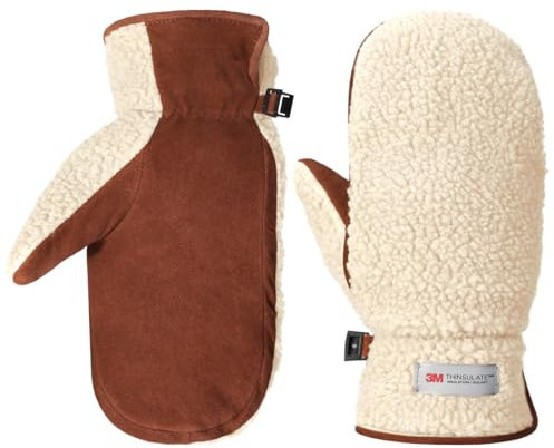 Harssidanzar Herren Winter Fäustlinge Outdoor Handschuhe Fäustlinge Lederhandschuhe SM040EU,Beige/Hellbraun,Größe XL