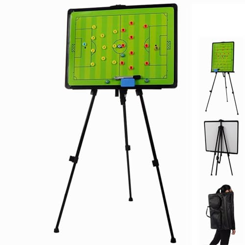 Fußball-Taktik-Coaching-Board, 60 x 45 cm, großes magnetisches Fußball-Taktikboard, faltbares Coaching-Board mit Stativständer, Markierungsstücken, Radiergummi, tragbarer Tragetasche zur Training