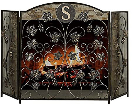 Kaminschirme, Vintage-Feuerschutz, Schmiedeeisen, Antik-Bronze-Finish mit schönen Blattdetails, 3 Paneele (Farbe: Bronze) (Bronze) Present