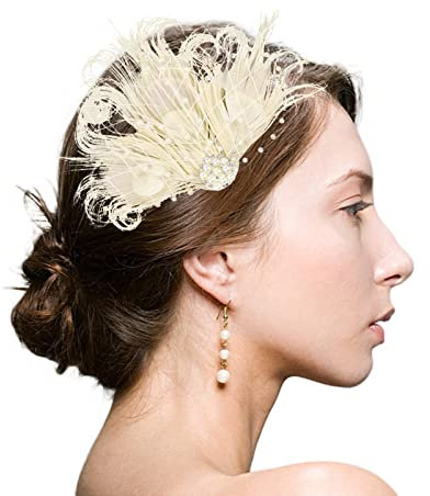 20er Jahre Accessoires Gatsby Accessoires Damen Hüte für Damen Fascinators Damen Vintage Hut für Tea Party Cocktail Hochzeit Kirche Pfau Haarschmuck 20er Jahre Accessoires (Beige, One Size)