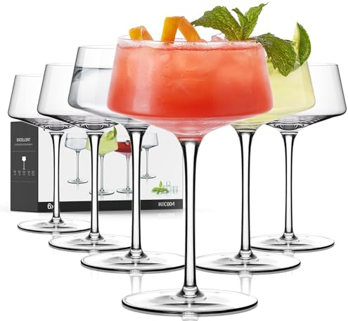 LUNA & MANTHA Martini Glasses, Martini Cocktail Glasses for Margarita, Manhattan, Cosmopolitan, Espresso, Home Bar, Evening Parties, Birthdays, Housewarming Gift,8oz-Coupe Set of 6