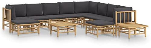 Gecheer 12-tlg. Garten Loungemöbel Set, Balkon Lounge Klein, Sitzgruppe Gartenmöbel, Outdoor Sofa, Loungemöbel Terrasse, Balkonmöbel, Gartensofa mit Auflagen, Bambus
