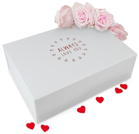 Verpackungswelt Geschenk-Box mit Deckel Always Love you | 31x22x10 cm | Perfekt für Valentinstag | Geschenk-Karton mit Magnet-Verschluss | Geschenk-Verpackung in Weiß mit Aufschrift in Rot