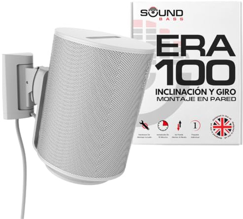 Sound Bass ERA100 Wall Mount Bracket, Tilt and Swivel, White, Single (1pc), Compatible with Sonos ERA 100, Effortless Installation, Includes Mounting Kit