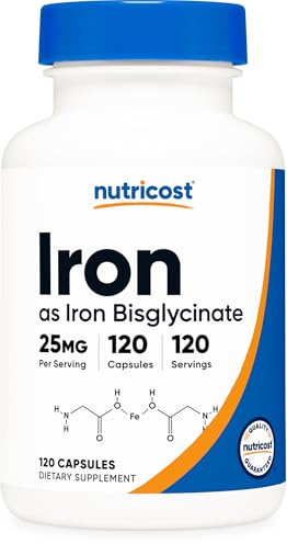 Nutricost Iron Bisglycinate Supplement (25mg) 120 Capsules - from Ferrous Bisglycinate Chelate - Non-GMO & Gluten-Free