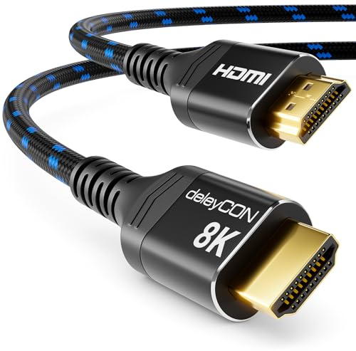 deleyCON 1,5m 8K HDMI 2.1 Kabel (48G, ULTRA Highspeed) 8K@60Hz 4K@120Hz 2K@144Hz/165Hz EARC HDCP 2.3/2.2 - Kompatibel mit DTS:X Dynamisches HDR Dolby Atmos TV PS5 Xbox Soundbar Monitor - Schwarz Blau