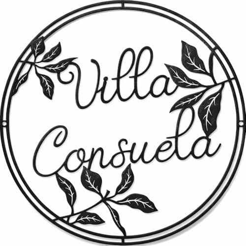 FranJohnsonHouse Metall-Hausschild mit Villa-Namen und floralem Design | Personalisiertes Metallschild mit Villa-Namen und Blumenmotiv, ideal als Hausschild, Wandschild oder Geschenk