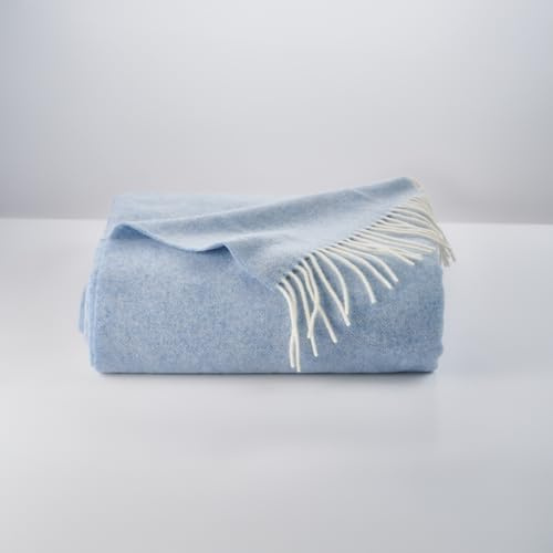 Moe Ridne Cashmere and Merino Wool Double bed Blanket Pacific Blue | Large Sofa Throw 100% Wool | Oeko-Tex Standard 100 certified | 55x79” 140 X 200cm
