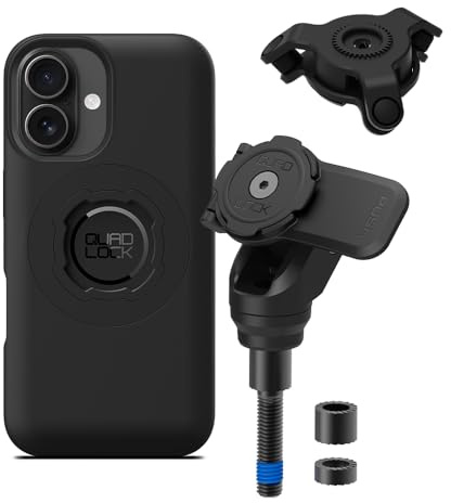 Quad Lock Handlebar Clamp Bolt Motorcycle Phone Mount PRO Kit with Vibration Dampener and iPhone 16 MAG Phone Case