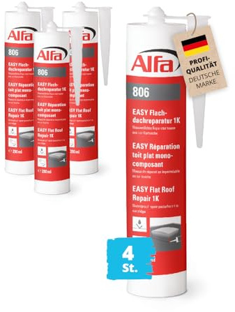 4x Alfa Flachdach Reparatur 290 ml – Dichtmasse für Risse & Fugen (1,16 l) | Profi-Qualität – Lösemittelfreie Reparaturmasse - wasserdicht - UV-beständig - überstreichbar und feuchtigkeitshärtend