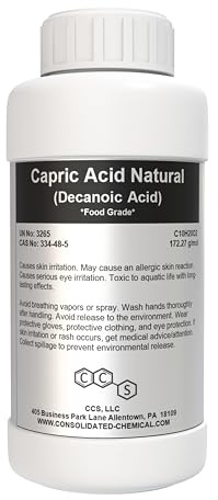 Capric Acid Natural (Decanoic Acid) - Food Grade | Premium High-Purity Medium-Chain Fatty Acid for Culinary and Industrial Use (500mL (16 Fl Oz))