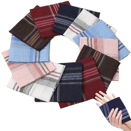 Luoqun88 Men's Handkerchiefs, Soft Gents Hankies Set, Handkerchiefs Pocket Square Hankies, 12 Pack Premium Cotton Squares for Men & Women, Classic Hankie for Grooms, Weddings, Prom, Celebration, Party