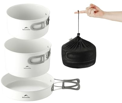 Naturehike Camping Kochgeschirr Set, Antihaft Leichtgewicht 1.4L/2.8L Camping-Topf, 7.5in Bratpfanne und 0.8LWasserkocher mit Mesh Bag, tragbares Outdoor Kochset für Picknick Trekking Wandern