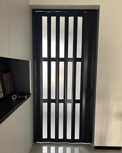ZIMGOD Falttür Innentüren Schiebetür aus Mattiertem Acryl, Falttüren aus Schwarzem PVC, Faltbares Tor für Innentüren, Falttür für Flurschrank im Wohnzimmer(74x80in (188x203cm))