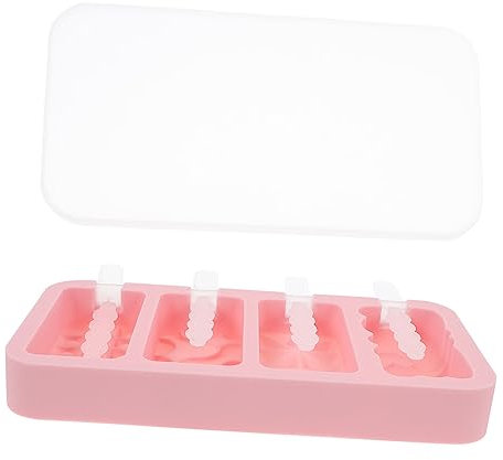 MAGICLULU Molde De Helado De Silicona Con Tapa y Palitos Para Paletas Caseras 4 Cavidades Color Rosa Reutilizable y Antiadherente Adecuado Para Bebés y Diy Moldes Para Helados y Manualidades