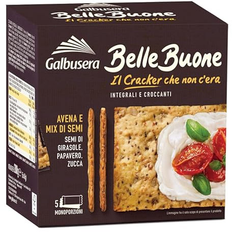 Galbusera Belle Buone Cracker Integrali con Avena e Mix di Semi di Girasole, Papavero e Zucca 200g