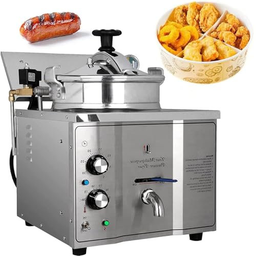Freidora comercial 3000W, freidora de aire a presión eléctrica de encimera 16 L, freidora patatas fritas acero inoxidable con control temperatura 50 a 200 °C, para cocina, restaurante