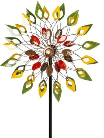 finehomegarden Windrad XXL Metall Windspiel Doppelt Gartendeko Windmühle Gartenstecker bunt Ø56x22cm H198cm