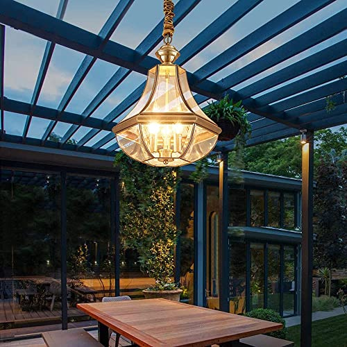 Lampe suspendue d'extérieur étanche IP44, lanterne extérieure en cuivre, lustre E14, plafonnier antirouille à 3 lumières, luminaire suspendu, éclairage de véranda, pavillon Changer pour le mieux