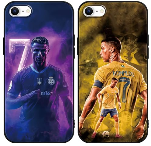 2 Stück Handyhülle für iPhone 8 iPhone 7 iPhone SE 2022/2020 4.7, Stoßfest Silikon TPU Kratzfest Hülle Schwarz, Sport Fußball Cool Legend Player 7 10 Mode Muster Design Schutzhülle für Jungen , Idol