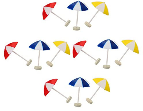 HAWILLOSCH 12pcs Miniature Sun Umbrella and Beach Umbrella Set for Doll Houses, Micro Landscape Resin Decor in Red, Blue, Yellow, Medium Size, Suitable for Diy Ocean Scenes and Beach Decorations