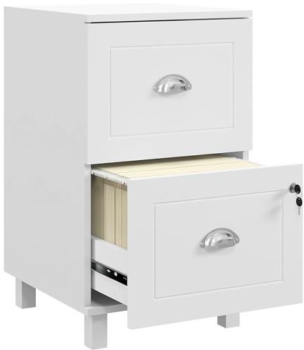 HOMCOM Büro-Schubladenschrank Aktenschrank mit 2 Schubladen Schreibtisch-Schubladenschrank mit Schlössern Hängeregisterschrank für A4 und Letter 40x41,5x67,5 cm Weiß