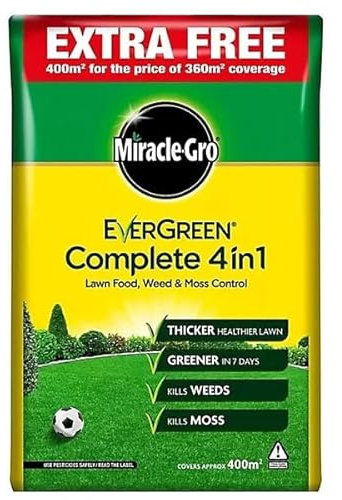 MiracleGro Complete 4 in 1 Lawn Treatment – Moss Killer, Weed & Feed, Lawn Fertilizer, NPK 14-0-5 – Available in 80m², 200m², 360m², 400m² Sizes (400m²)