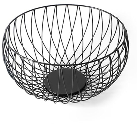 A ANTCAM Cesto per frutta in filo metallico, cesto per frutta da cucina, supporto per verdure, rotondo, organizer per banconi, ciotola per frutta in metallo, articoli per la casa (nero, croce)