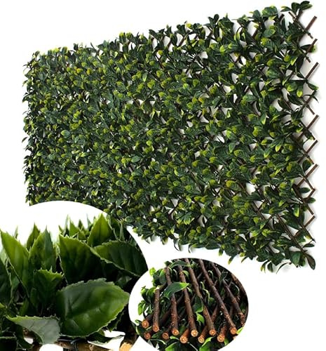 Prime Plus Realistic Artificial Laurel Leaf On Willow Privacy Fence, Expandable Trellis Screen, 2m x 1m