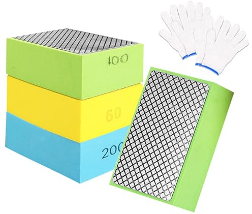 4Pcs Diamond Polishing Pads, Tile Polishing Pad, Diamond Hand Buffing Pad Sanding Block with Foam Sponge Backing 60,100,200,400 mesh(3 Color,Size:2.4 * 3.7inch)