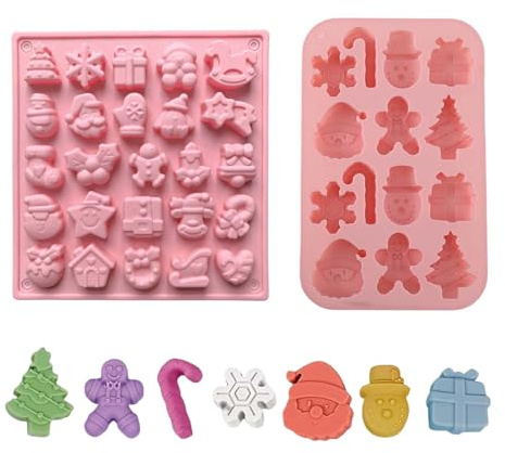 Silikonform Weihnachten 2 Stück Backform Set, lebensmittelecht, Antihaft, 39-fach Form, rot, für Schokolade, Seife, Eis, Kuchen, DIY Geschenke und festliche Deko