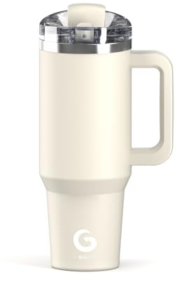 BIGRD Termoflaska 1.2L med Sugrör och Handtag - Rostfritt Stål Dubbelväggig, Läcktät, Bevarar Värme i 6 Timmar och Kyla i 12 Timmar,BPA-fri,beige
