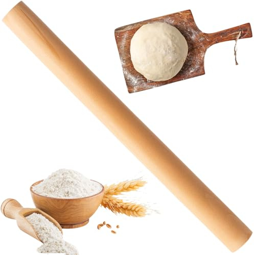 Teigroller Holz Rolling Pin, Essential Tool for Pasta Dough and Cookie Baking, Wooden Oklava with Comfortable Grip, 30 x 2.7 cm Kitchen Rolling Pin for Pizza and Pastry Making