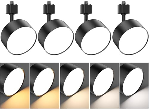 TuyuBEE 5 Color Diffuse LED Track Lighting Heads H Type Track Light Heads Dimmable Kitchen Track Lighting Fixtures Ceiling, Compatible with H Track Rails - Flicker Free CRI90+ 20W 2000lm, 4 Pack Black