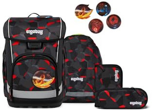 ergobag Schulranzen-Set cubo Light Set TaekBärdo - Grau | extra leichter ergonomischer Schulranzen mit nur 780 g im 6-teiligen Set aus der Vorgänger-Kollektion für die Schule