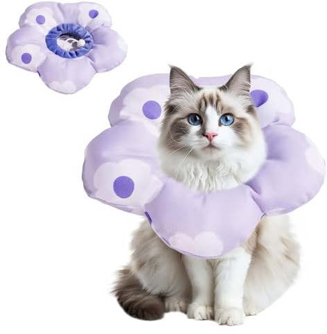 Torytoe Halskrause Katze, Einstellbarer Katzenhalskragen, Wiederherstellung Halsband Weich Blumen Katze Kragen Cone, Halskragen für Katzen und kleine Hunde nach Operationen und Verletzungen (Violett)