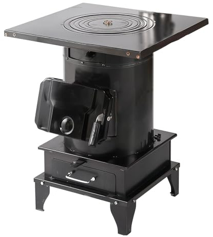 Stufa A Gasificazione In Ghisa Robusta Con Cassetto Cenere & Riscaldamento A 360°, Alte Efficienza Termica, Dual-Fuel Legna/Carbone Per Casa E Cucina(50 * 46 * 59cm)