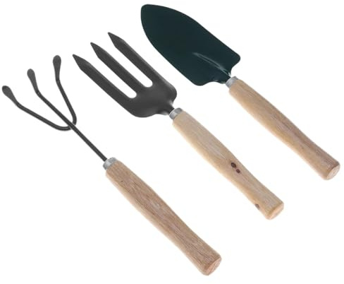 IUVYTA Handgabel 3-teiliges Mini-Gartenwerkzeugset: Handschaufel, Rechen, Pflanzkelle – leicht und ideal for Graben, Jäten, Auflockern Belüften des Bodens