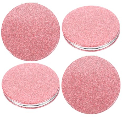 Tragbarer Kosmetikspiegel, 4 Stück, tragbarer kompakter Taschenspiegel, 2-fache Vergrößerung, faltbar, rund, rosa, 70 mm, Reise-Schminkspiegel for Handtasche, Hand-Schminkspiegel, Hochzeitsgeschenke