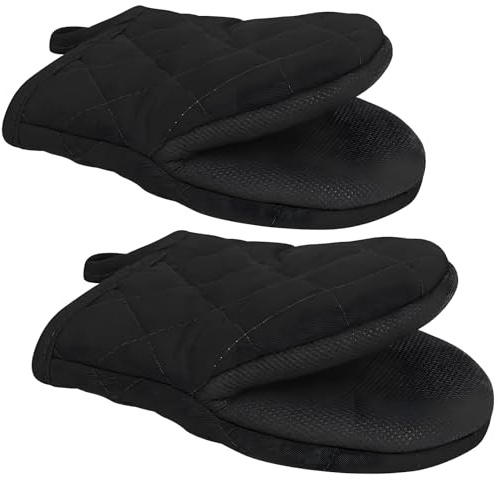 2 Stück Ofenhandschuhe, Topfhandschuhe, Backhandschuhe 500°C hitzebeständige, Baumwoll Topfhandschuhe Waschbare für Kochen Backen Grillen Auflaufform (Schwarz)