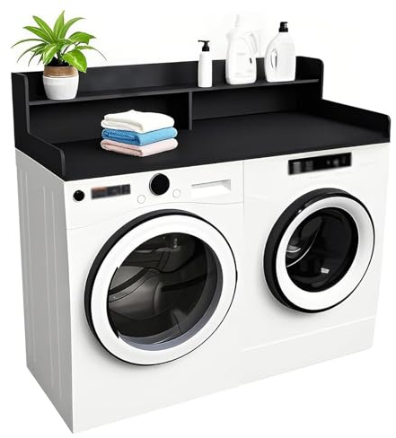 Plan de Travail Machine à Laver et Seche Linge avec Étagère, Étagère Double Niveau pour Lave-linge et Sèche-linge, 137 x 70 cm, pour Buanderie(Black)