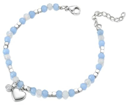 LOLIAS Perlenarmbänder Damen Edelstahl Rosa/Weiß/Blau Naturstein Heilkristall Armband mit Herz und CZ Anhänger Verstellbares Freundschaftsarmband Geburtstags Geschenke für Damen Mädchen