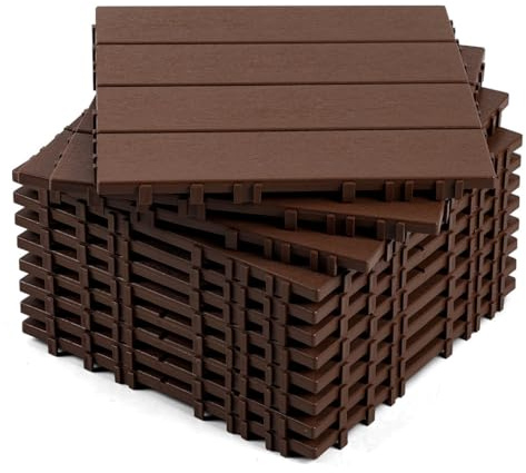 Vkechh Terrassenfliesen Set 5m² –30x30cm PP Wetterfest Holzfliesen-Rotbraun | PP-Klickfliesen 30x30 cm in Rotbraun, mit Drainage, 450 kg/m² belastbar, pflegeleicht,für Balkon, Terrasse & Garten