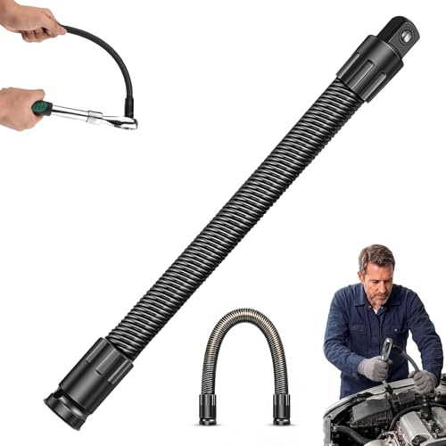 1/2 Flexible Shaft Extension Extender Torque Socket, Spring Steel Shaft Ratchet Extension & Wrench Extender, Flexible Extension-Bar, Electric Wrench Connecting Rod for Automotive Repair (250mm)