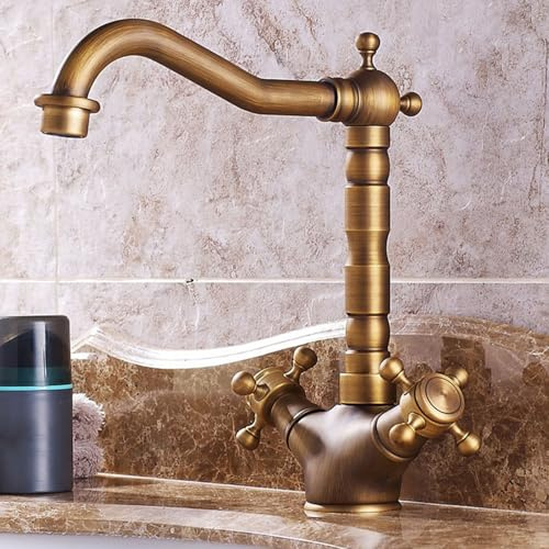 ISCBAFYX Rubinetteria da Bagno Miscelatore per lavabo da Bagno Vintage con Doppia Maniglia a Croce 1 Foro Girevole a 360° Antico Corto