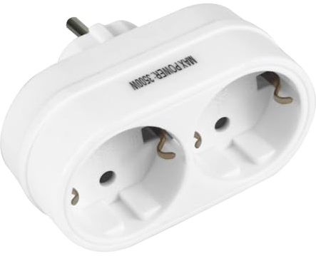 Amig - Trigger di prese di tipo Schuko a 2 vie con presa di terra per collegare apparecchi elettrici | Adattatore a doppia parete orizzontale | Tensione massima: 250 V | Amperaggio max: 10/16 A