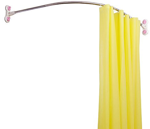 BAOYOUNI Asta per Tenda da Doccia Curva a Ventosa Bastone Supporto Palo per Vasca da Bagno Angolare Barra per Doccia Universale in Metallo Senza Forare, 115,5 x 115,5 cm